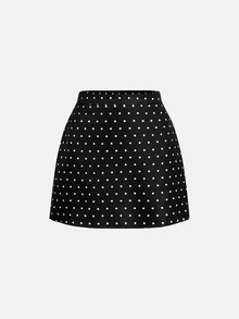 SHEIN MOD 女款純色長袖夾克與波點迷你裙休閒套裝 - 黑色 - 查看 10
