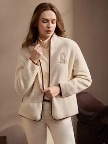 SHEIN Women's Contrast Color Letter Print Zipper Casual Daily Long Sleeve Jacket - Apricot - View 3
