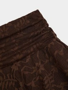Sweetra Plus Size Women's Pleated Asymmetrical Hem Fashion Lace Skirt - Coffee Brown - View 8
