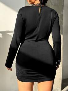 GalTyme Plus Size Women's Lace Patchwork Sexy Date Party Dress - Black - View 2