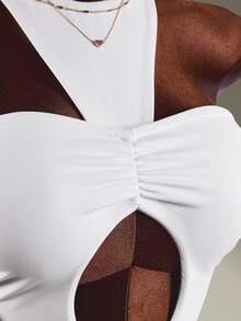Amplova Women's White Halter Neck Pleated Athletic One-Piece Dress - White - View 7