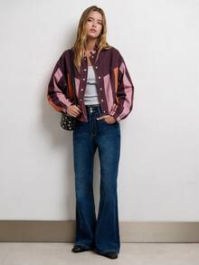 Nöista Denim Jacket With Print In Red And Pink Colors - Burgundy - View 6