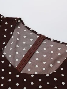 GlowEve CURVE Plus Size Autumn/Winter Polka Dot Ruched Waist Sweetheart Square Neck Ruffle Long Sleeve Dress - Brown - View 3