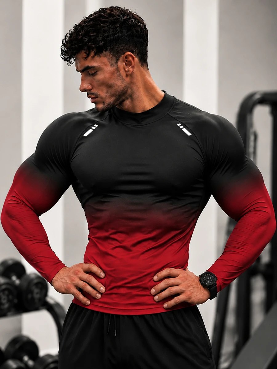 GymBeat Men's Gradient Color Raglan Long Sleeve Sports T-Shirt - Multicolor - View 1