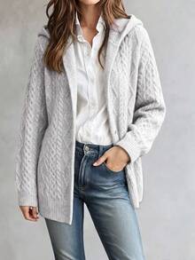 Breezaya Women's Solid Color Casual Versatile Daily Wear Hooded Cardigan - Grey - View 3