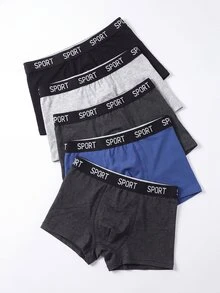 Dozemod Kids Tween Boy Sporty Casual Colorblock Letter Elastic Waist Boxer Briefs 5pcs/Pack - Multicolor - View 8