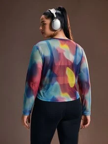 Powerista Women's Plus Size Tie-Dye Casual Versatile Daily Travel Sports T-Shirt - Blue - View 4