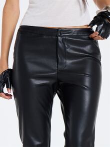 MUSERA Celana Capri Kulit PU Hitam untuk Wanita, Pakaian Kasual Musim Gugur dan Musim Dingin - Hitam - View 5