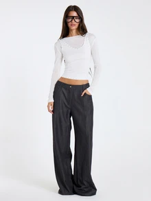 MUSERA White Overlayer Detail Long Sleeve Top Fall Winter Women Outfit Casual - White - View 4