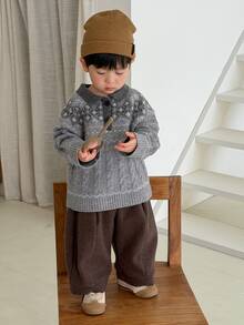 Dazy Kids Áo cardigan cổ bẻ tay dài cho bé trai sơ sinh mùa thu/đông - Xám - Xem 1