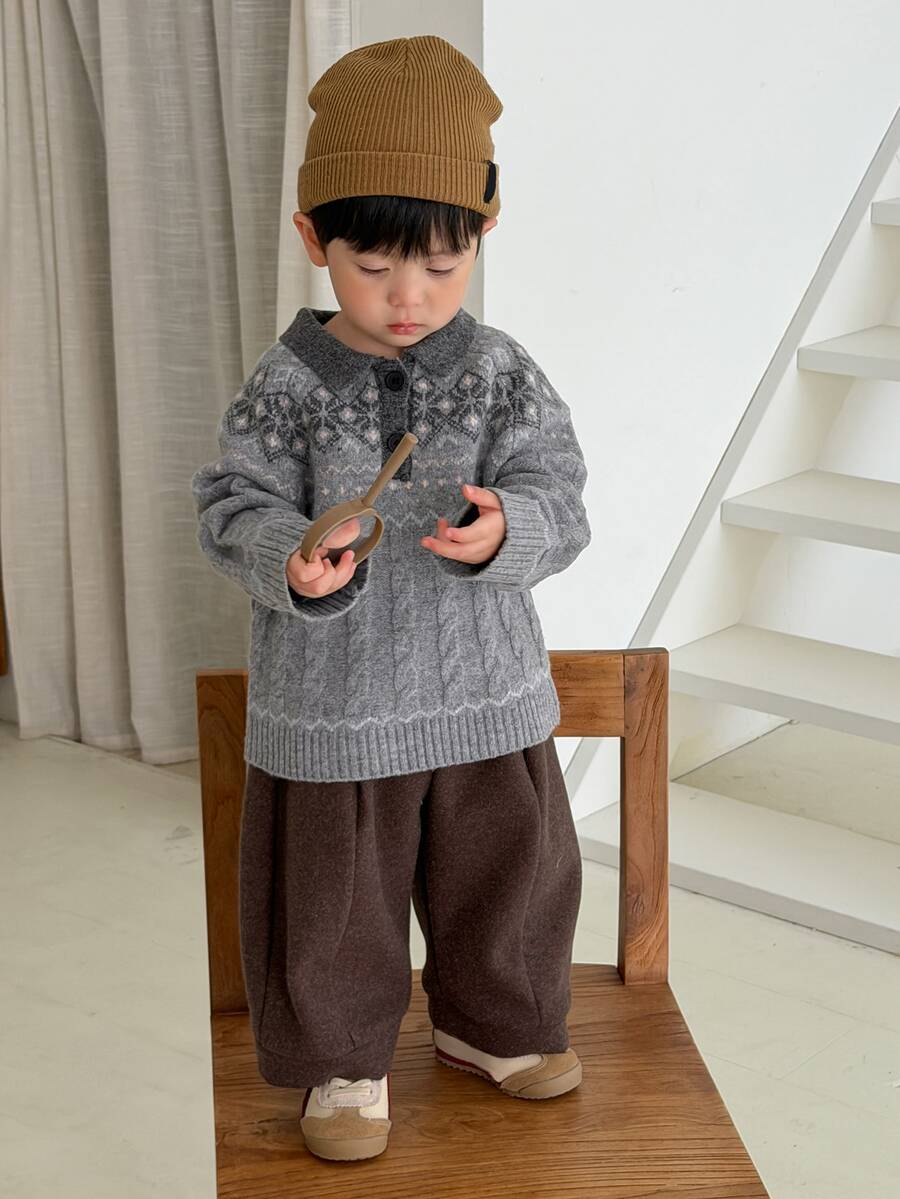 Dazy Kids Áo cardigan cổ bẻ tay dài cho bé trai sơ sinh mùa thu/đông - Xám - Xem 1