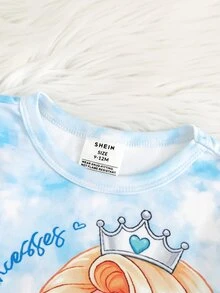 SHEIN Cute Cartoon Print Pattern Fitted Pajama Set For Baby Girls - Blue and White - View 5
