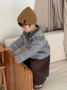Dazy Kids Áo cardigan cổ bẻ tay dài cho bé trai sơ sinh mùa thu/đông - Xám - Xem 3