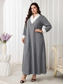 Veilorie Plus Size Women's 2 In 1 Patchwork Casual Everyday Sweatshirt - Grey - View 6