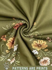 EMERY ROSE Plus Size Women's Army Green Floral Sweatshirt, Crew Neck Long Sleeve Casual Pullover, Autumn Winter Thanksgiving Brunch - Army Green - View 8