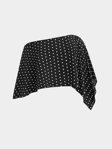 Sweetra Plus Size Women Polka Dot Pattern Asymmetrical Shoulder Top And Pants 2 Pieces Set - Black - View 5