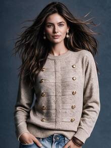 Trelyra Sweater Lengan Panjang Kasual Wanita Warna Polos untuk Sehari-hari - Vanilla Oat - View 4