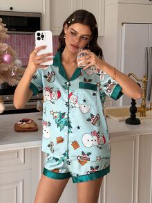 SweetSlumber PJS9 Women's Satin Digital Print Pajama Set - Multicolor - View 3