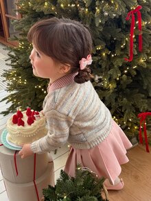 DAZY Baby Girl Striped Long Sleeve Knit Cardigan With Collar, Autumn/Winter - Grey - View 5