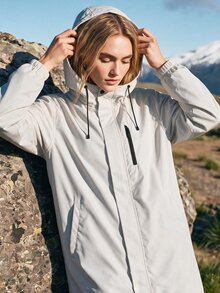 WanderVale Women's Solid Color Minimalist Zipper Hooded Waterproof Outdoor Raincoat - White - View 6