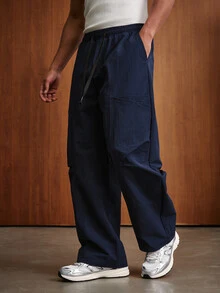 TOKVUE Men's Solid Color Casual Versatile Daily Wear Long Pants - Navy Blue - View 1