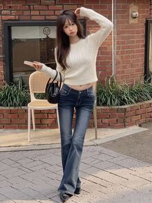 DAZY Women's Solid Color Fitted Short Long Sleeve Crew Neck Casual Daily Vacation Korean Style Autumn/Winter Knit Sweater - White - View 6