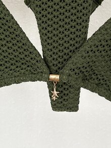 Swim Mod Polka Dot Halter Tie Two Pieces Bikini Swimsuit - Army Green - View 4