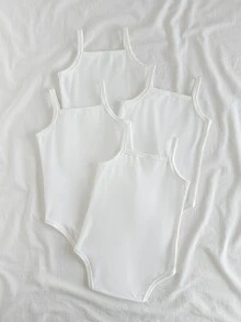 Vintaside Kids 4件組新生女嬰吊帶連身衣，甜美可愛白色純色，按扣開胯、無袖方領，輕便夏日度假芭蕾風基礎款 - 彩色 - 查看 2