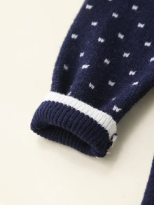 SHEIN Tween Girl Winter Knit 2 Pieces Set, Cute 3D Bow Sweater With Pleated Skirt, Elegant And Adorable - Navy Blue - View 4