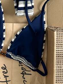 Swim Mod Polka Dot Halter Neck Tie Bikini Two Pieces Swimsuit - Multicolor - View 5