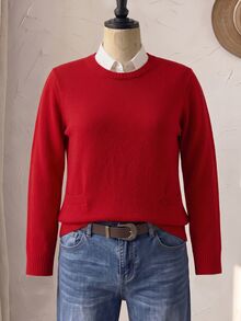 Rusticease Plus Size Red Ribbed Round Neck Long Sleeve Sweater Cozy Casual Fall Winter 2026 - Red - View 8
