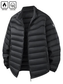 Coreblaze Men's Winter Ribbed Stand Collar Padded Coat, Thickened Cotton Padded Cardigan Jacket - Black - View 1