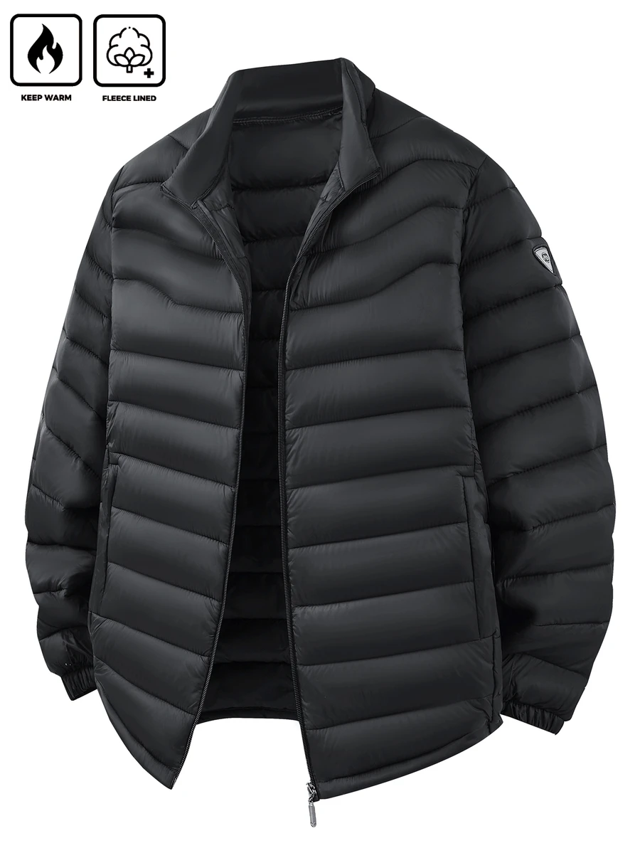 Coreblaze Men's Winter Ribbed Stand Collar Padded Coat, Thickened Cotton Padded Cardigan Jacket - Black - View 1
