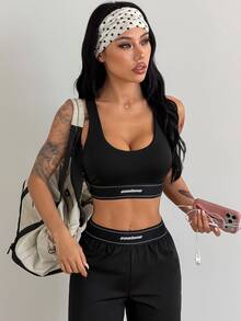 Coolane Women's 2 Pieces Activewear Set, Knit Racerback Sports Bra Crop Top & Long Wide Leg Pants, High Waist Workout Lounge Outfit, Yoga Gym Set - Black - View 4