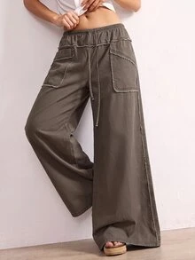 Bohemela Plus Size Fashion Street Drawstring Waist Loose Fit Jeans - Brown - View 2