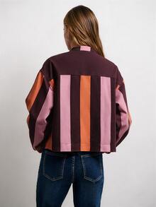 Nöista Denim Jacket With Print In Red And Pink Colors - Burgundy - View 3
