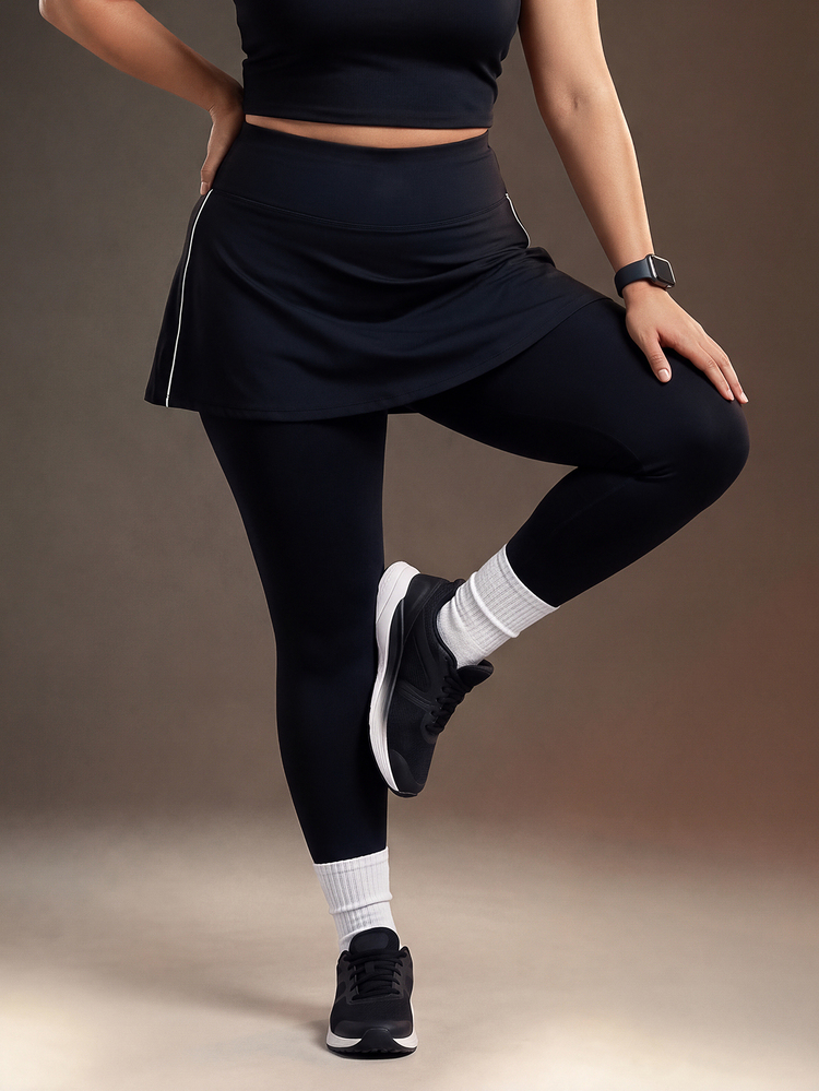 Powerista Women's Plus Size Black White Striped Decor High Waist Skirt Leggings Capris - Black - View 6