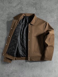 Manfinity Roghcode Men's Button Quilted Pocket Long Sleeve Jacket - Brown - View 1