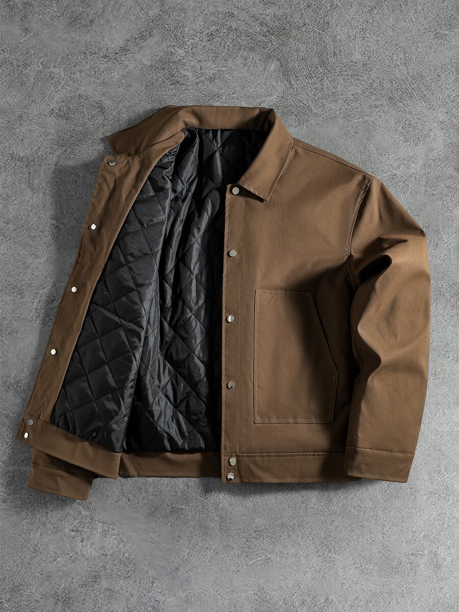 Manfinity Roghcode Men's Button Quilted Pocket Long Sleeve Jacket - Brown - View 1