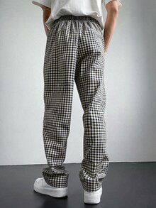 Manfinity Hypemode Men's Fashion Autumn/Winter Plaid Drawstring Long Pants - Navy Blue - View 2