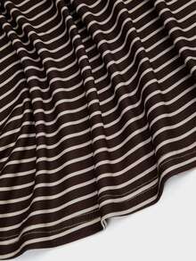 Sweetra Plus Size Casual 2 Pieces Set With Faux Layered T-Shirt And Striped Skirt - Brown - View 8