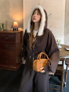 DAZY Women's Solid Color Long Sleeve 2 Pieces Set, Autumn/Winter - Coffee Brown - View 3