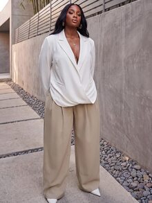 Slaydiva New Design Elegant Commute Grey-Purple Drape Lapel No-Button Casual Blazer Plus Size - White - View 4