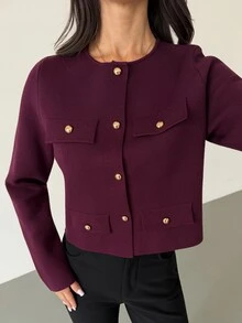 Firerie Cardigan Wanita Warna Polos Kasual Serbaguna untuk Pemakaian Sehari-hari - Purple - View 1