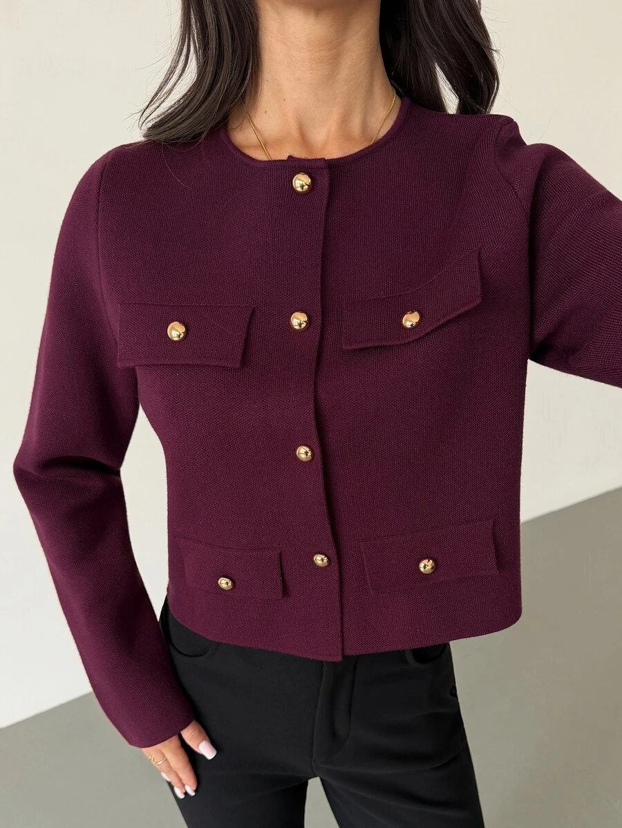 Firerie Cardigan Wanita Warna Polos Kasual Serbaguna untuk Pemakaian Sehari-hari - Purple - View 1