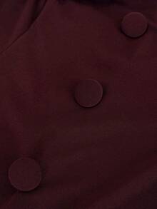 Viva Relle Setelan 2 Potong Wanita Ukuran Plus Vintage Merah Cokelat dengan Patchwork Renda, Atasan Pendek Berkerah Kancing Tunggal dengan Lengan Berumbai dan Celana Panjang Lebar, Musim Gugur/Dingin - Red Violet - View 6