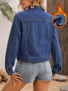 EMERY ROSE Women's Button-Down Lapel Casual Denim Jacket - Dark Wash - View 2