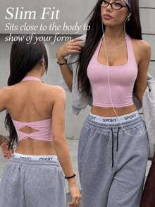 Easithlete Women's Sexy Double Bowknot Halter Yoga Tank Top Open Back Fixed Cups For Gym Training - Pink - View 1