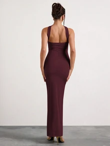 Glamine Ankara 紅色抹胸抓褶緊身洋裝，適合奢華婚禮賓客、生日派對、燭光晚餐、商務宴會、藝術展覽、浪漫約會、酒吧聚會、年度派對、與好友下午茶、婚紗拍攝、音樂會、高端晚宴 - 紅木色 - 查看 2