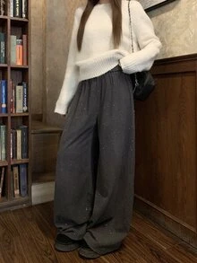 DAZY Women's Casual Solid Color Knit Korean Style Long Pants - Dark Grey - View 3